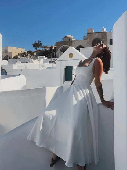 White A-line Dress, Elegant Street Style