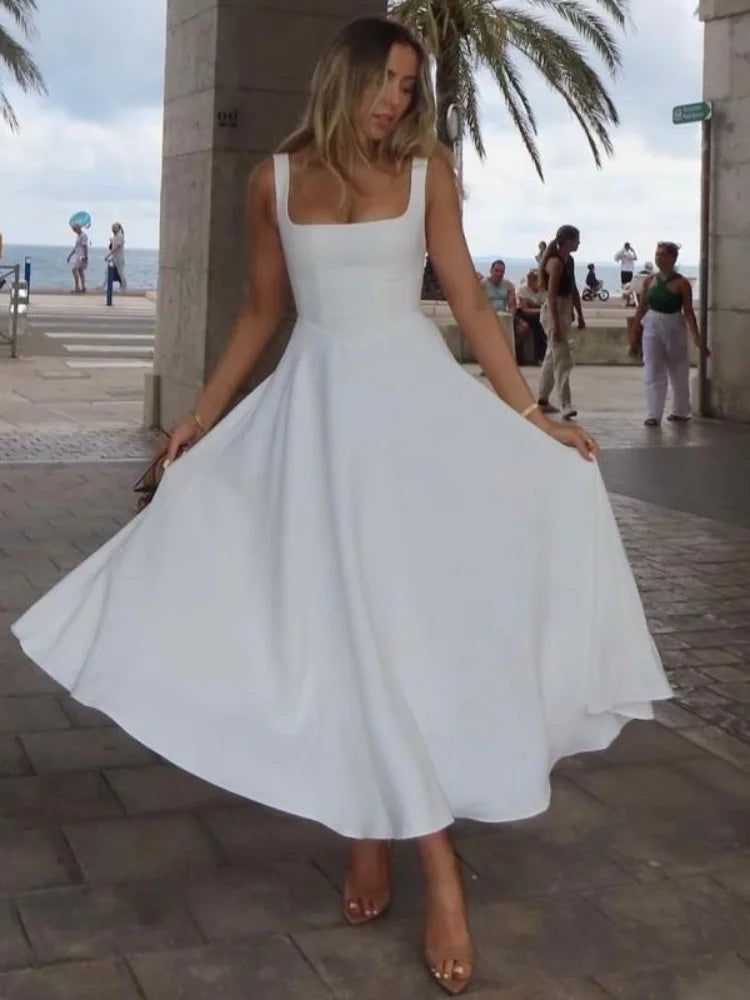 White A-line Dress, Elegant Street Style